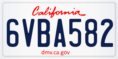 CA license plate 6VBA582