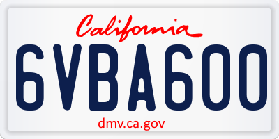 CA license plate 6VBA600