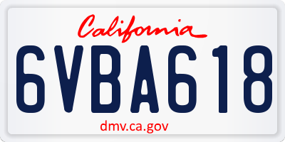 CA license plate 6VBA618