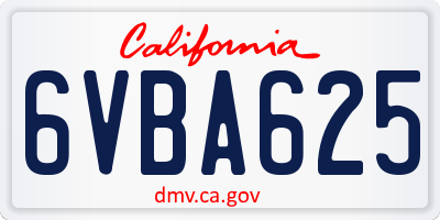 CA license plate 6VBA625