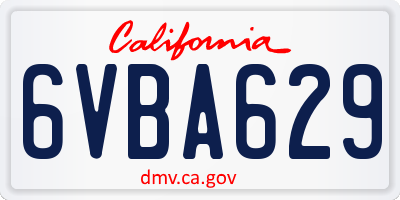 CA license plate 6VBA629