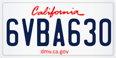 CA license plate 6VBA630