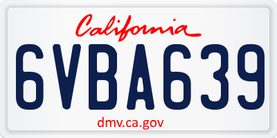 CA license plate 6VBA639