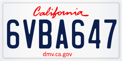 CA license plate 6VBA647