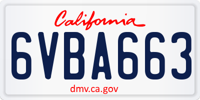 CA license plate 6VBA663