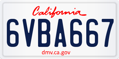 CA license plate 6VBA667