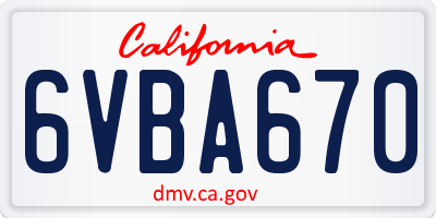 CA license plate 6VBA670