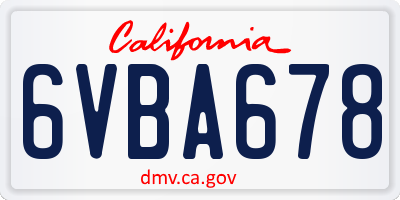 CA license plate 6VBA678