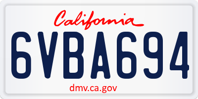 CA license plate 6VBA694