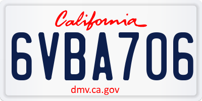 CA license plate 6VBA706