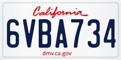 CA license plate 6VBA734
