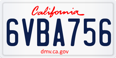 CA license plate 6VBA756
