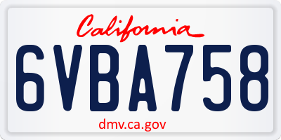 CA license plate 6VBA758