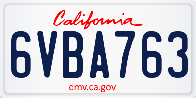 CA license plate 6VBA763
