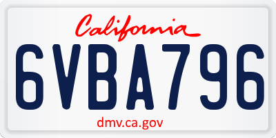 CA license plate 6VBA796