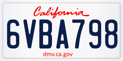 CA license plate 6VBA798