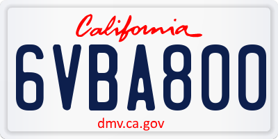 CA license plate 6VBA800