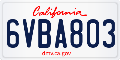 CA license plate 6VBA803