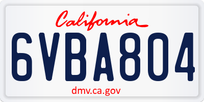 CA license plate 6VBA804