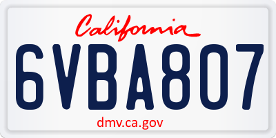 CA license plate 6VBA807