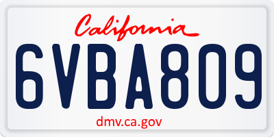 CA license plate 6VBA809