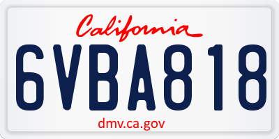 CA license plate 6VBA818