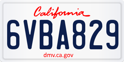 CA license plate 6VBA829