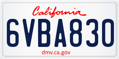 CA license plate 6VBA830