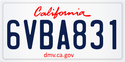 CA license plate 6VBA831