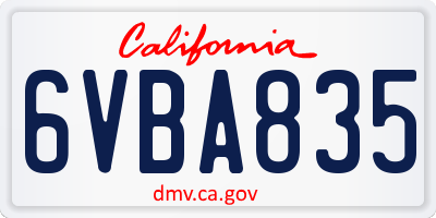 CA license plate 6VBA835