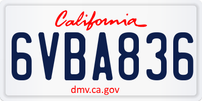 CA license plate 6VBA836