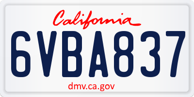 CA license plate 6VBA837