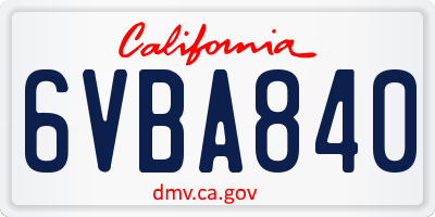 CA license plate 6VBA840