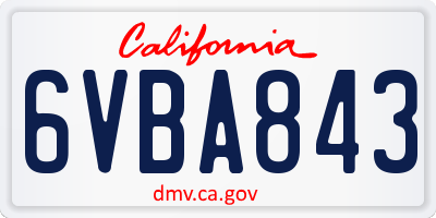 CA license plate 6VBA843