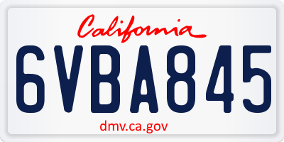 CA license plate 6VBA845