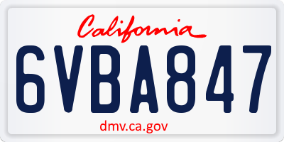 CA license plate 6VBA847