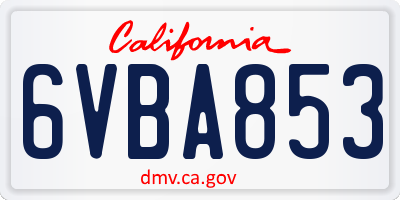 CA license plate 6VBA853