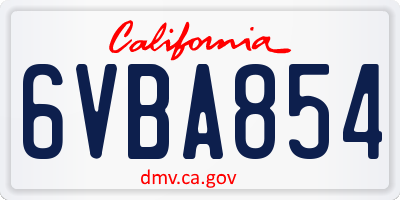 CA license plate 6VBA854