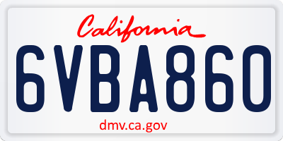 CA license plate 6VBA860