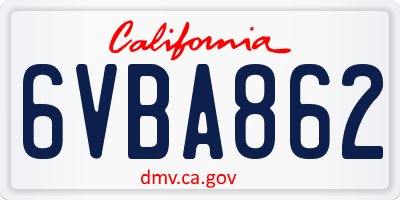 CA license plate 6VBA862