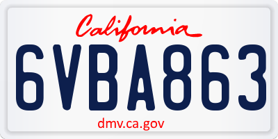 CA license plate 6VBA863