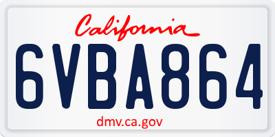 CA license plate 6VBA864