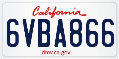 CA license plate 6VBA866