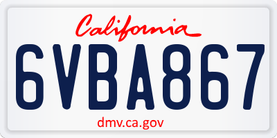 CA license plate 6VBA867