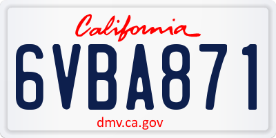 CA license plate 6VBA871