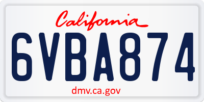 CA license plate 6VBA874