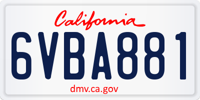 CA license plate 6VBA881