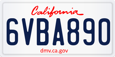 CA license plate 6VBA890