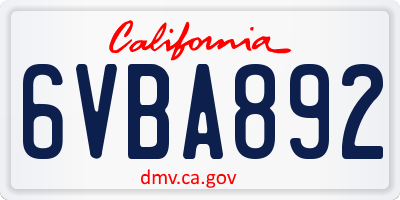CA license plate 6VBA892