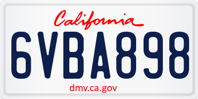CA license plate 6VBA898